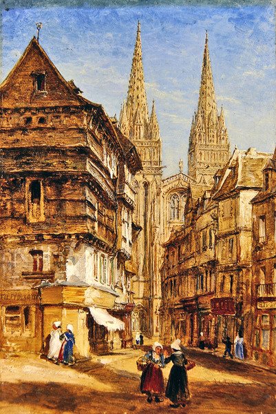 St Corentin of Quimper Cathedral, ca 1860 (olja på papper ombord) av William Parrott