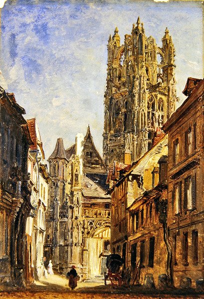 St Laurent Church, Rouen, ca 1860 (olja på papper ombord) av William Parrott
