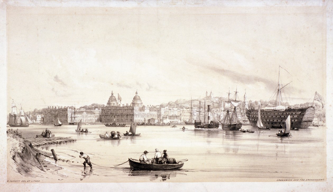 Utsikt över Greenwich över Themsen, London, c1841. av William Parrott
