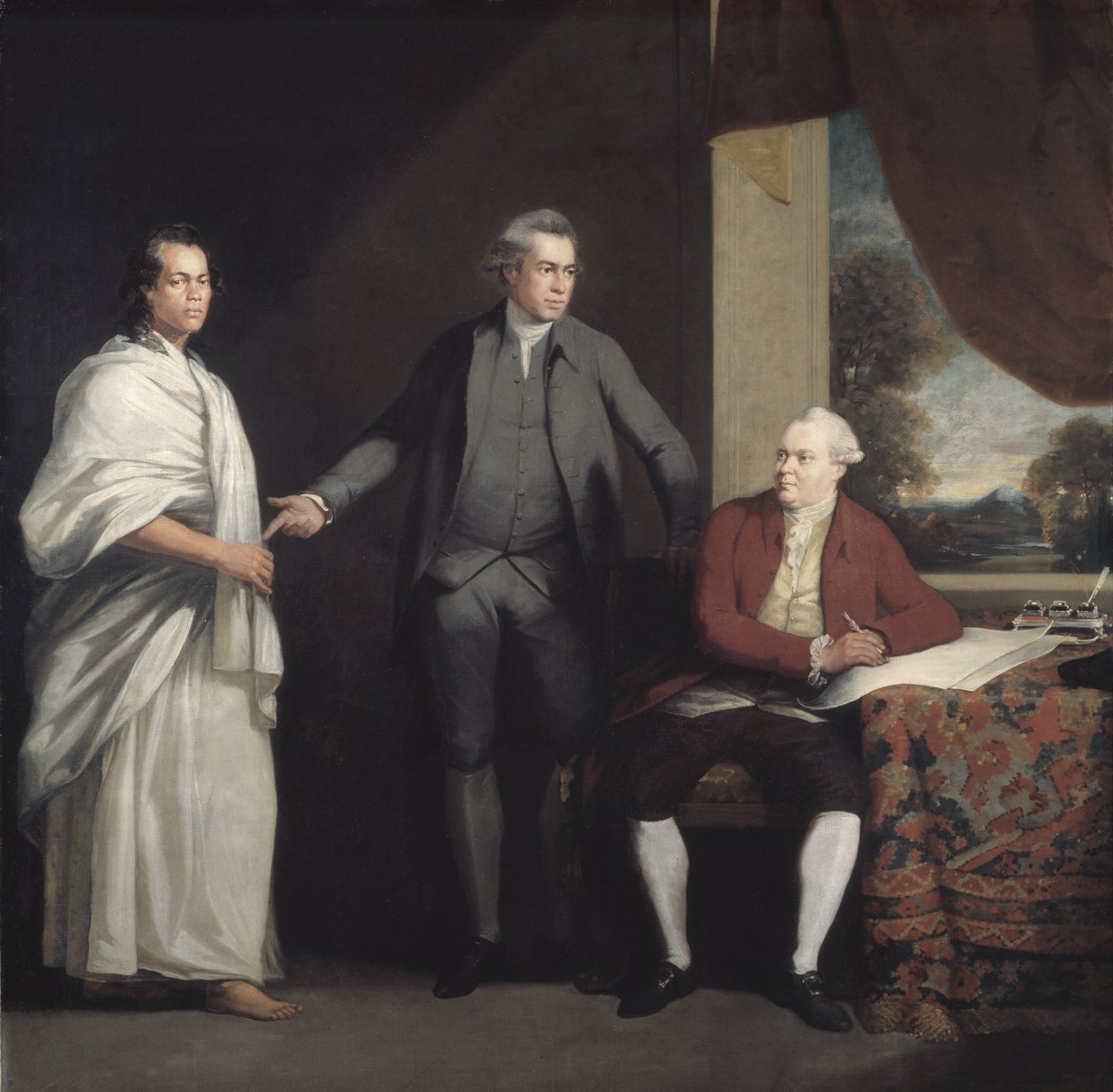 Omai, Joseph Banks och Dr Daniel Solander, ca 1775 (olja på duk) av William Parry