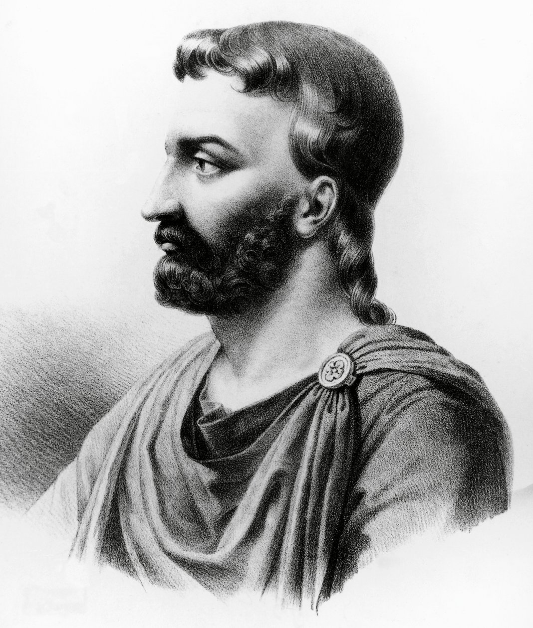 Porträtt av Aulus Cornelius Celsus (25 f.Kr.-50 e.Kr.), latinsk författare, romersk encyklopedist och läkare, gravyr från 1800-talet av Nicolas Toussaint Charlet