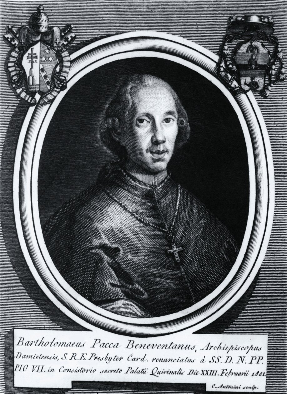 Porträtt av Bartolomeo Pacca (1756-1844), italiensk kardinal, gravyr av Nicolas Toussaint Charlet
