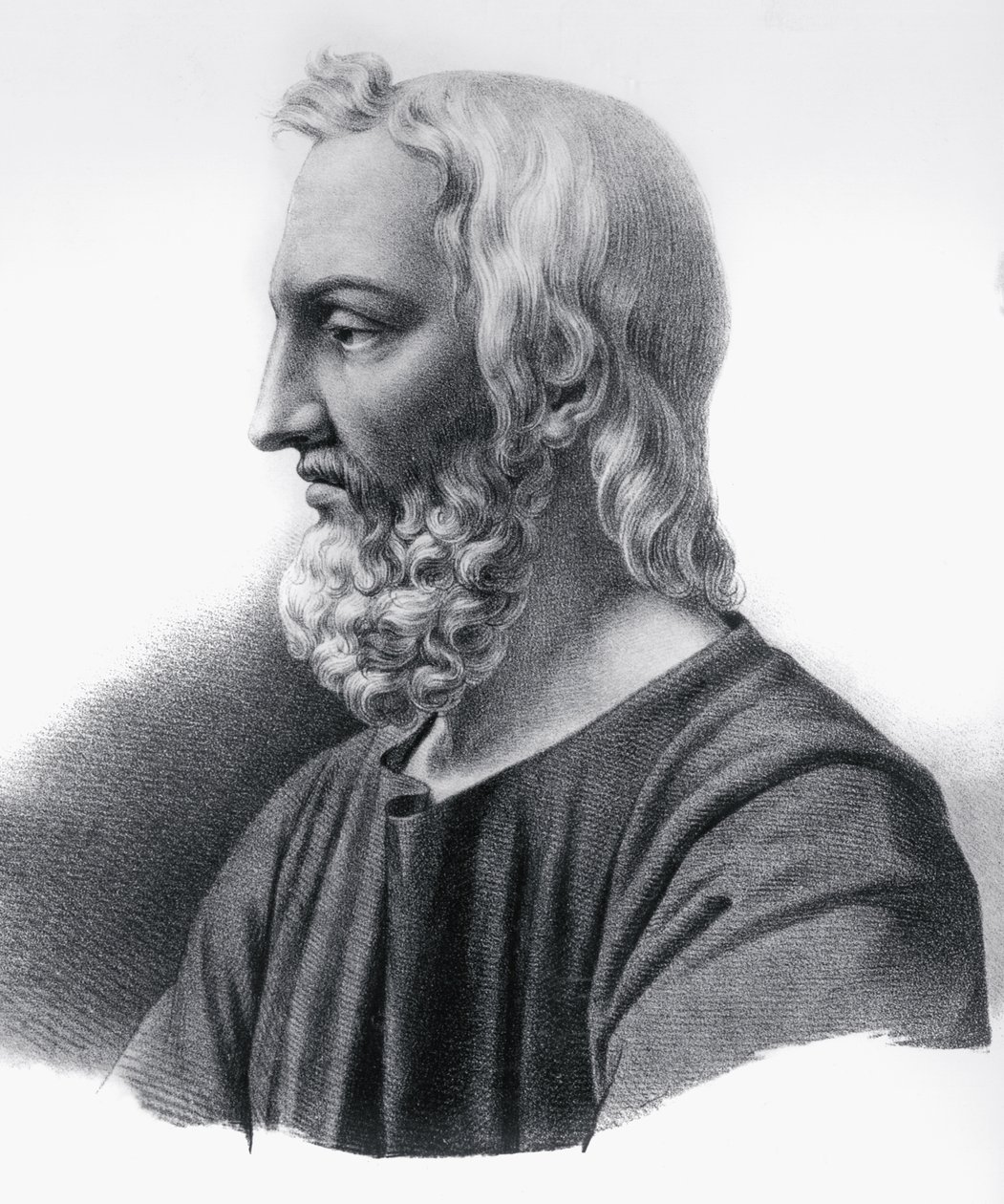 Porträtt av Pedanius Dioscorides (cirka 40-cirka 90), grekisk läkare, botaniker och apotekare, gravyr av Nicolas Toussaint Charlet