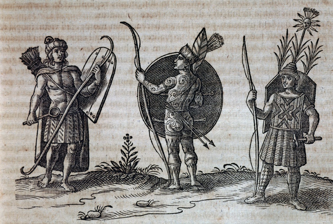 Typer av franska kanadensiska indianer, illustration från Beskrivning av Nouvelle-France av Nicolas Toussaint Charlet