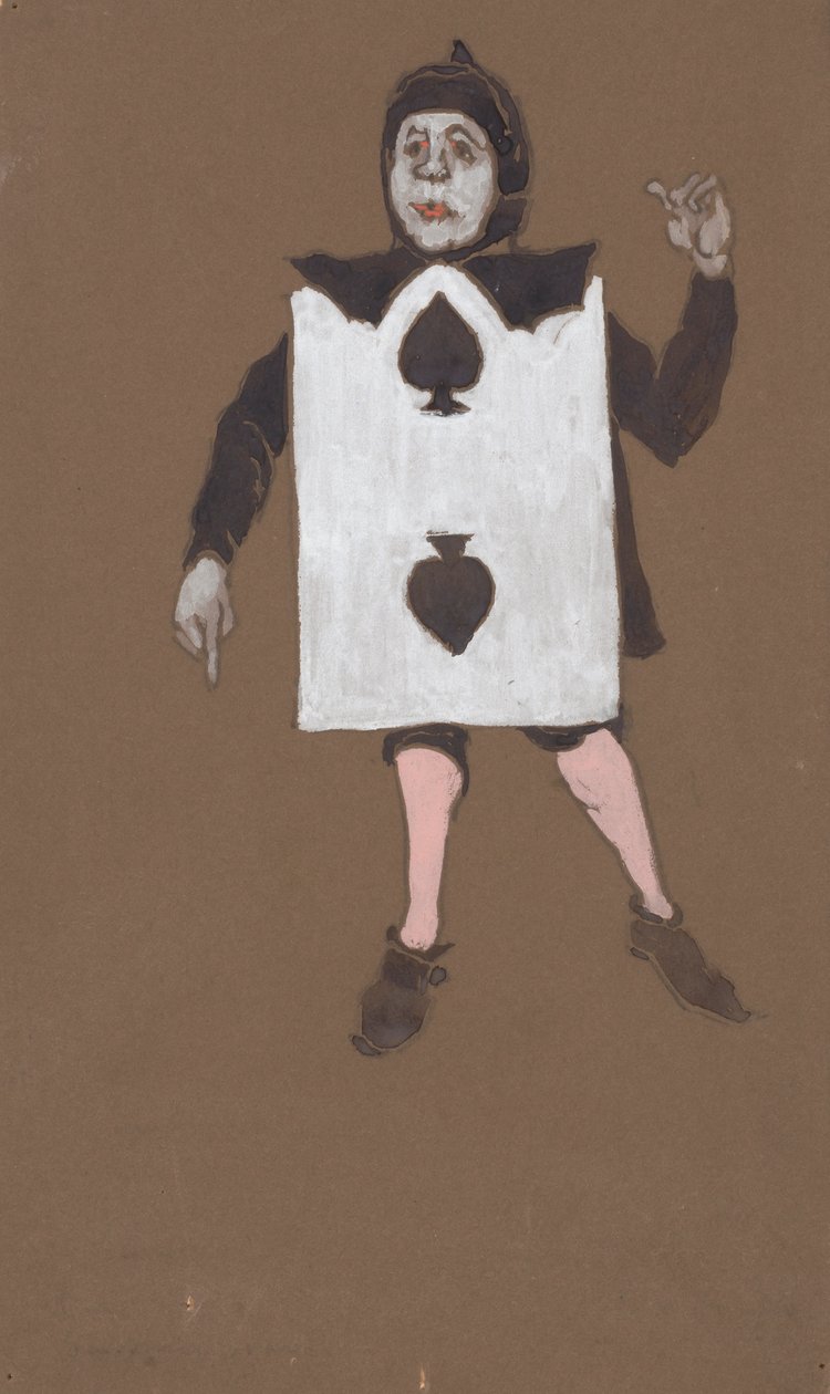 Two of Spades kostymdesign för Alice-in-Wonderland, 1915. av William Penhallow Henderson