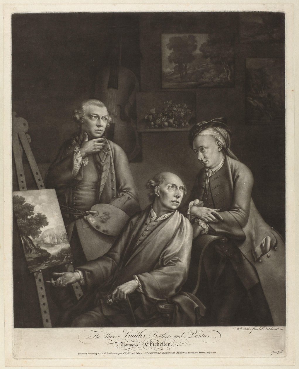 Porträtt av William, John och George Smith från Chichester The Three Smiths; Bröder och målare, infödda i Chichester (titel på objekt) av William Pether