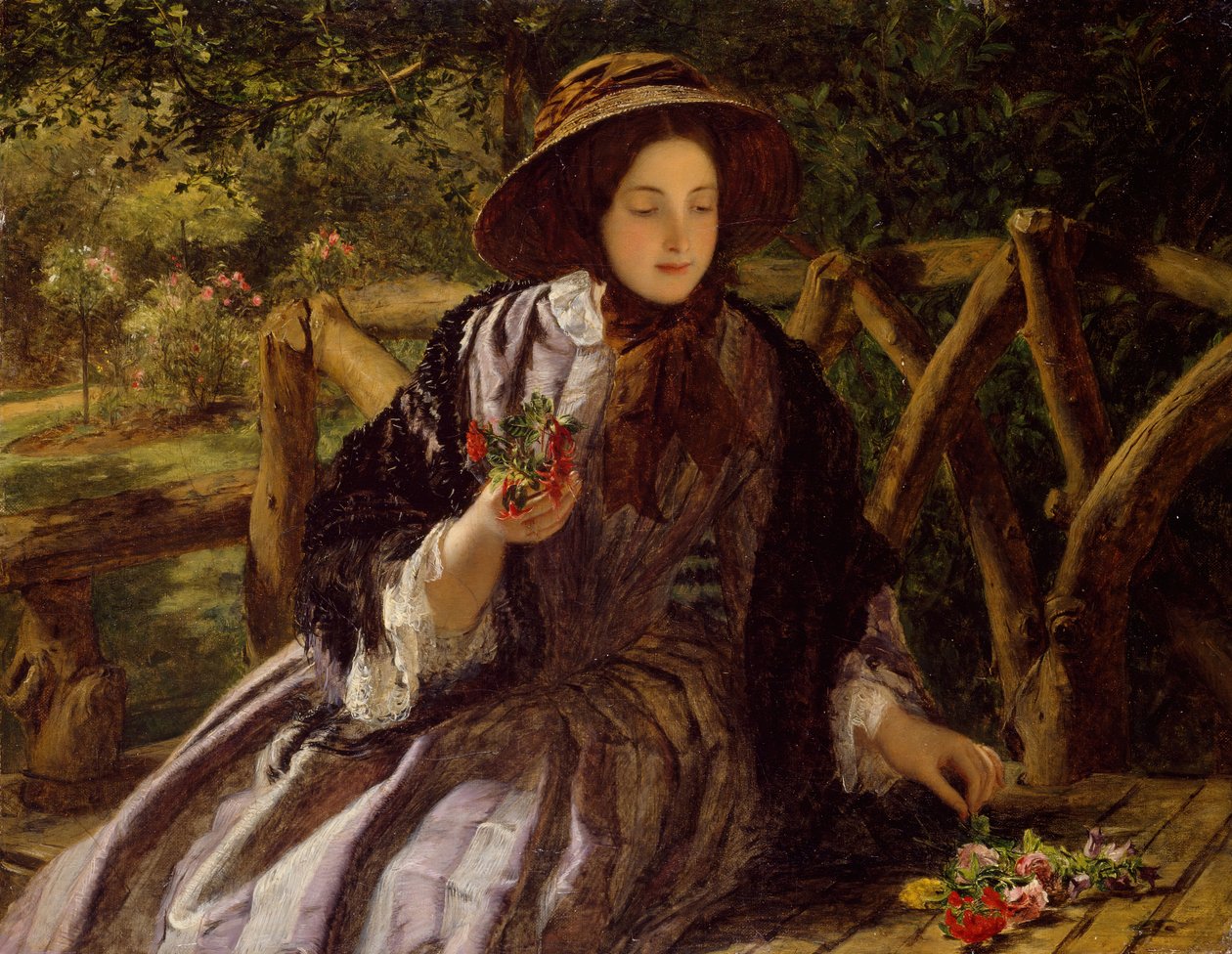Trädgårdsblommor gör en posy, 1855-1856. av William Powell Frith