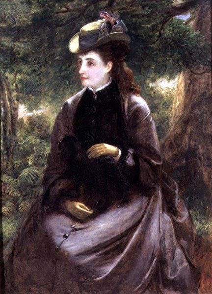 Porträtt av en dam som vilar med sin hund av William Powell Frith