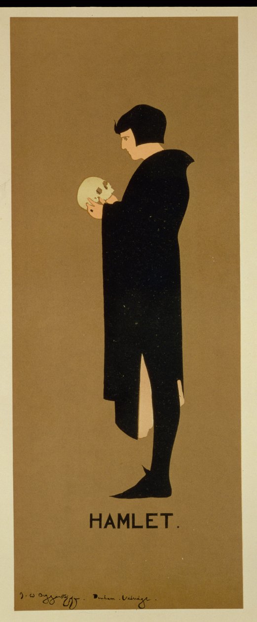 Reproduktion av en affisch för reklam för pjäsen "Hamlet" (litho i färg) av William and Pryde James Nicholson