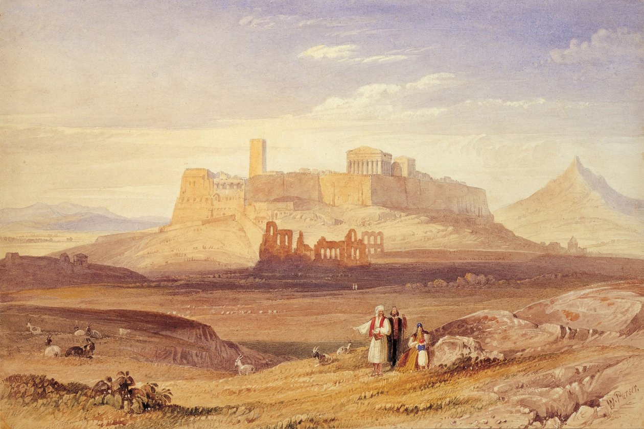 Utsikt över Aten med Akropolis och Herodes Atticus Odeon, första kvartalet av 1800-talet. av William Purser