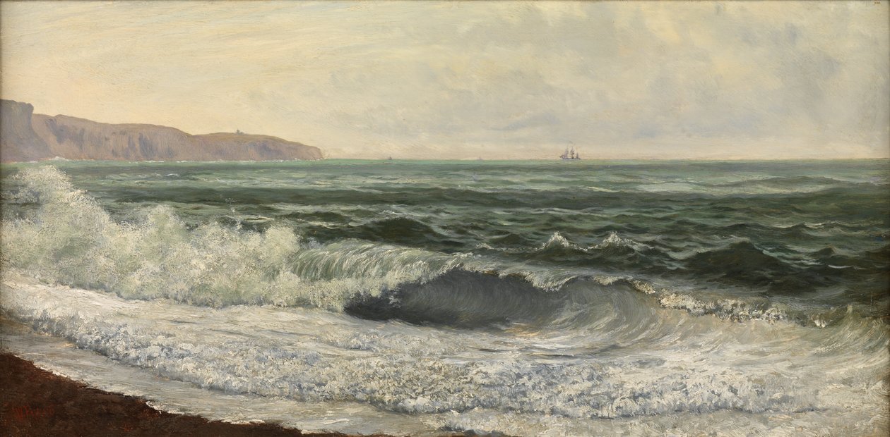 Ruggigt väder, West Bay, Dorset (olja på panel) av William Pye