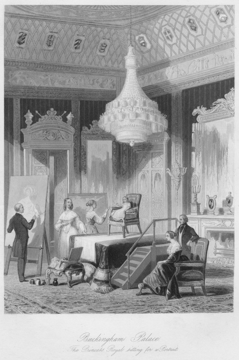 Buckingham Palace. Den kungliga prinsessan sitter för ett porträtt, c1841 av William Radclyffe