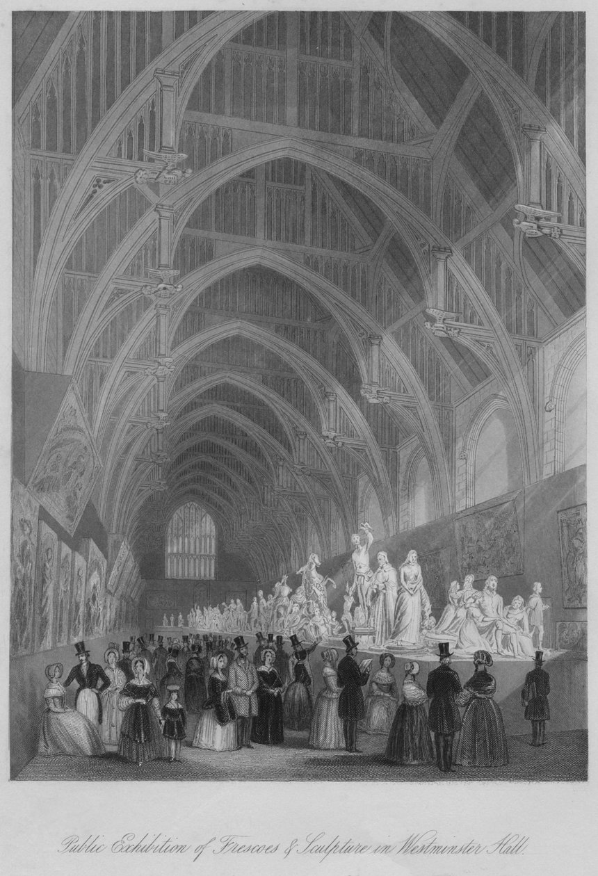 Offentlig utställning av fresker och skulpturer i Westminster Hall, c1841 av William Radclyffe