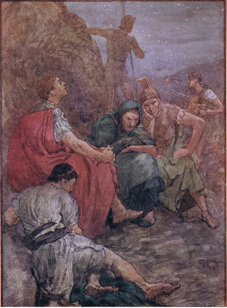 Brutus och hans följeslagare efter slaget vid Filippi, från Plutarch Lives publicerad av T C & E C Jack Ltd av William Rainey
