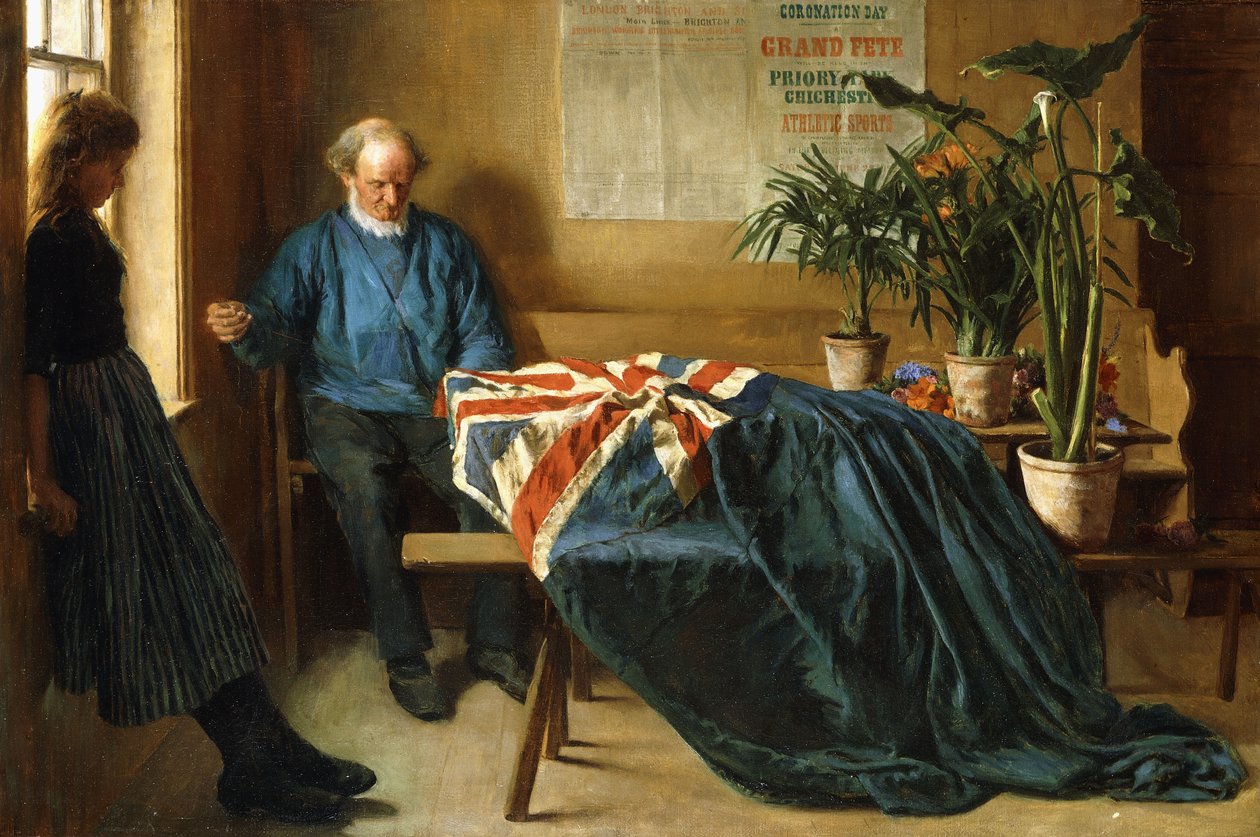 Förberedelse för Kröningsdagen, Chichester, ca 1902 (olja på duk) av William Rainey