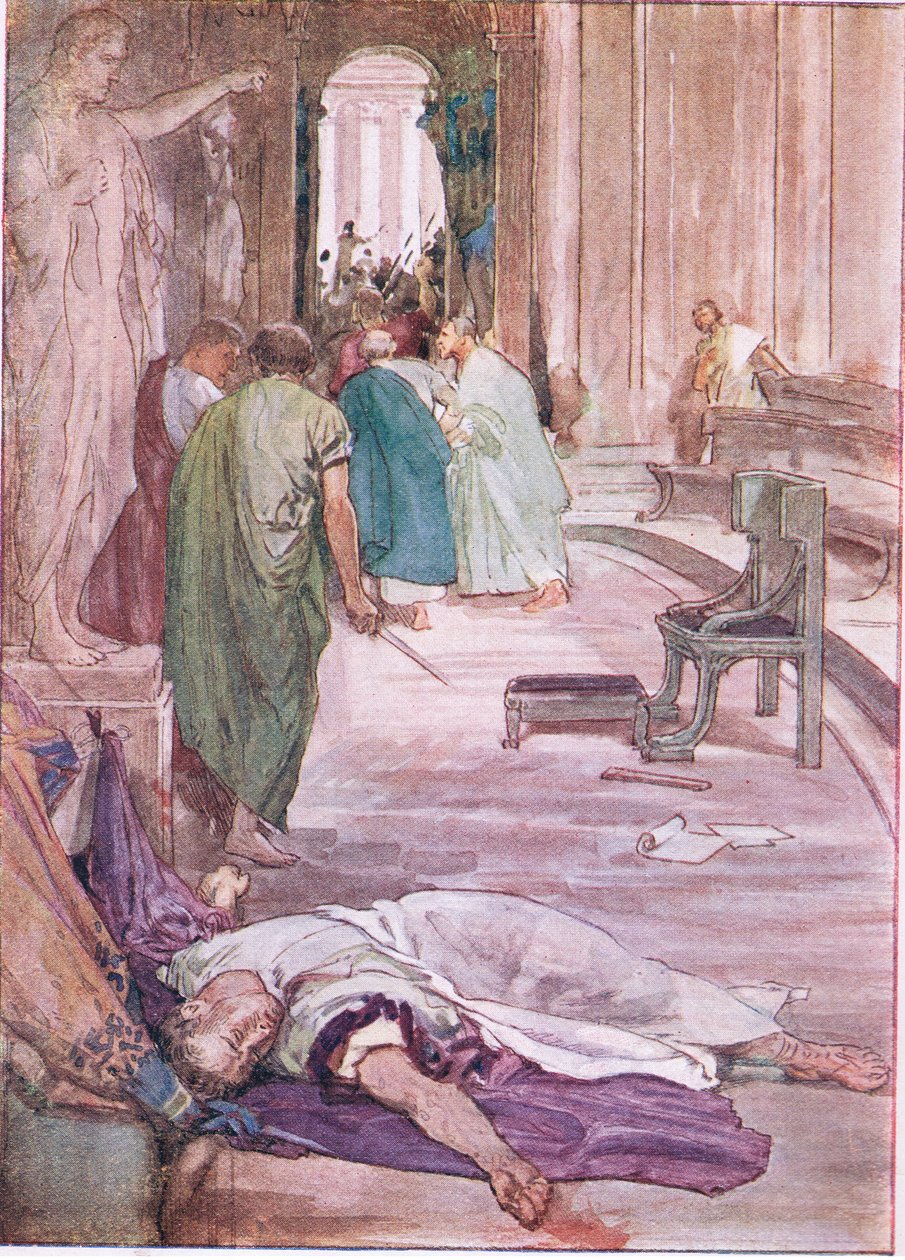 Mordet på Caesar, från Plutarch Lives publicerad av T C & E C Jack Ltd, 1920-talet av William Rainey