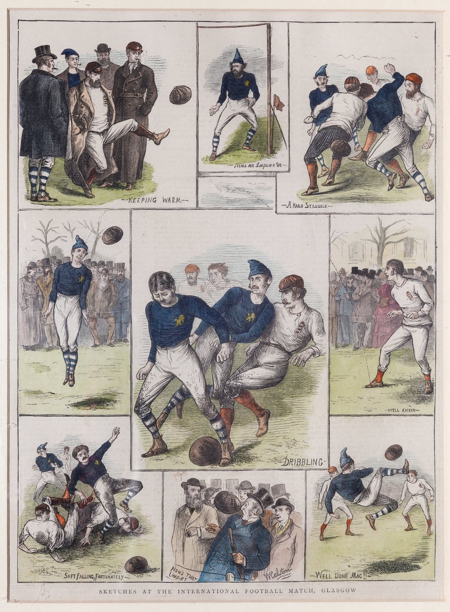 Skisser vid den internationella fotbollsmatchen, Glasgow, 1872 av William Ralston