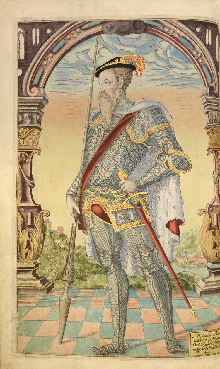 Alphonso XI, kung av Kastilien och Leon, från Honor Military, and Civil, William Segar, pub. Robert Barker, London, 1602 (handfärgad gravyr) av William Rogers