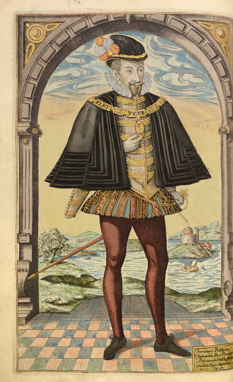 Emmanuel Philibert, hertig av Savoyen, från Honor Military, and Civil, William Segar, pub. Robert Barker, London, 1602 (handfärgad gravyr) av William Rogers