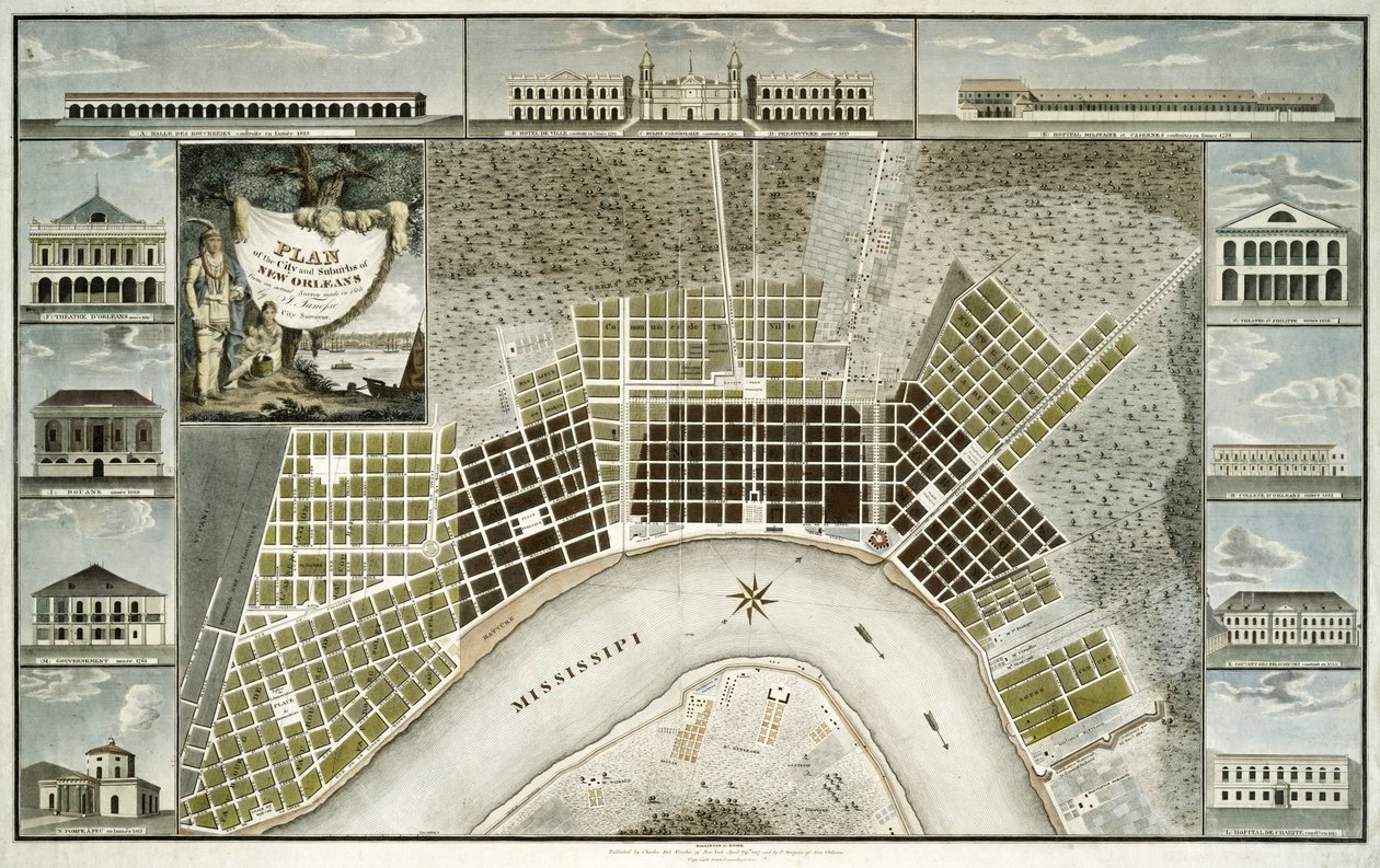 Plan över staden och förorterna till New Orleans, 1817 av William Rollinson