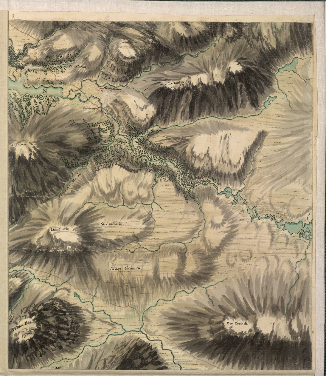 Pass of Glencoe, från Roy Military Survey of Scotland av William Roy