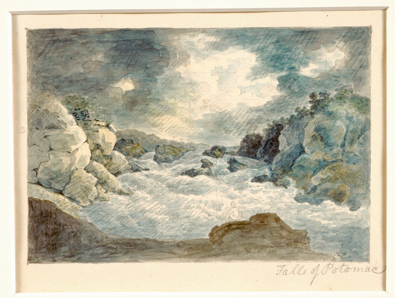 Falls of the Potomac, c.1800-10 (penna och akvarell på papper) av William Russell Birch