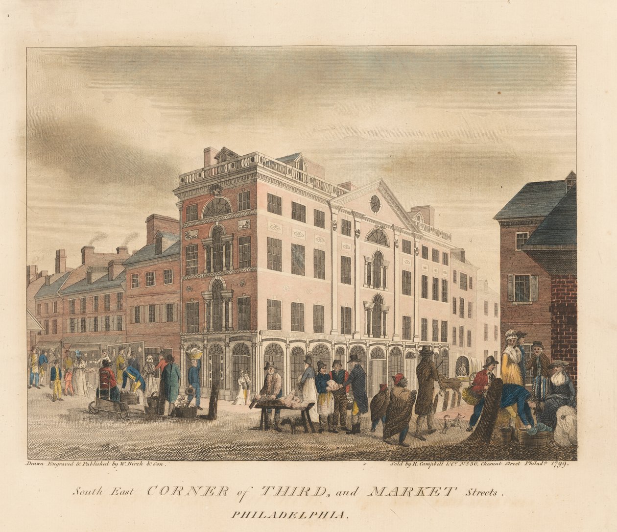 Sydöstra hörnet av Third Street och Market Street av William Russell Birch