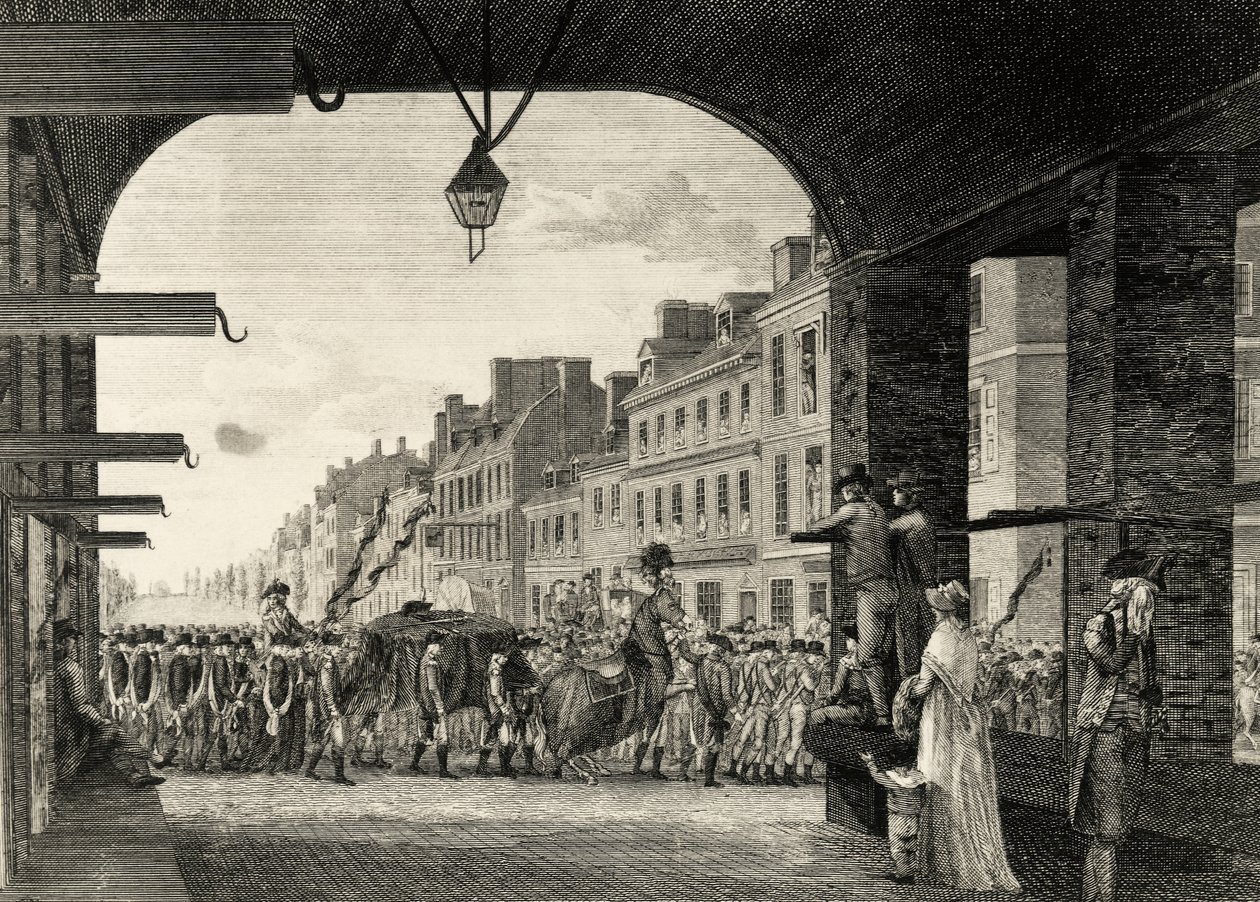 George Washingtons begravningståg längs High Street i Philadelphia av William Russell Birch