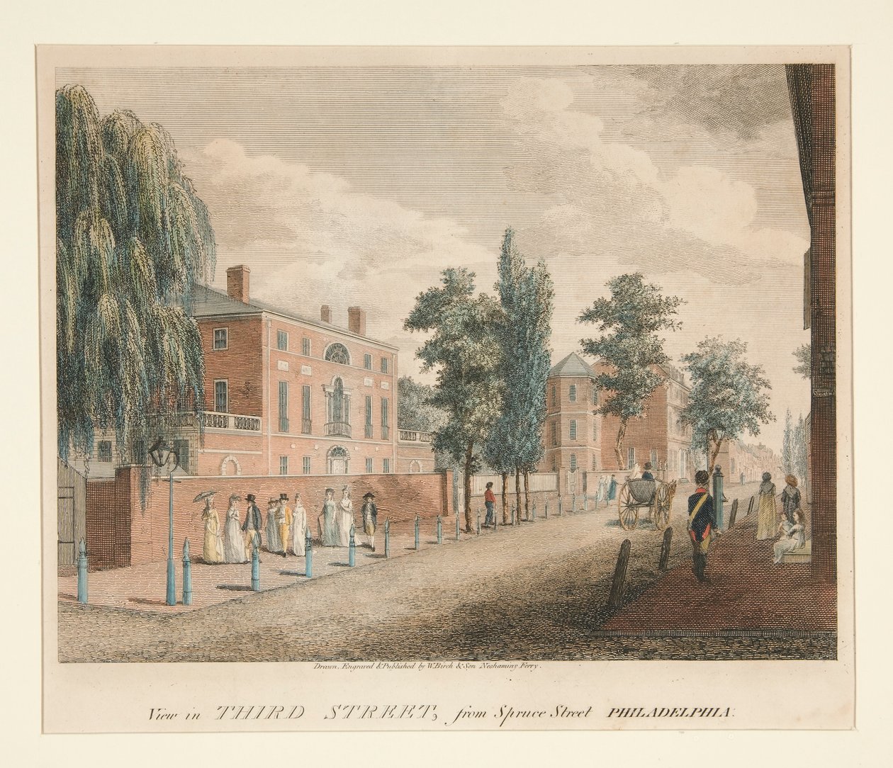 Utsikt på Third Street, från Spruce Street Philadelphia av William Russell Birch