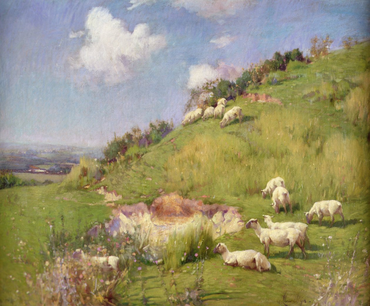 Får på en backe (olja på duk) av William Samuel Henry Llewellyn