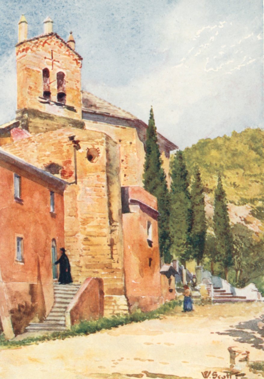 Kyrkan i Perti, nära Castello Gavone (färglitografi) av William Scott