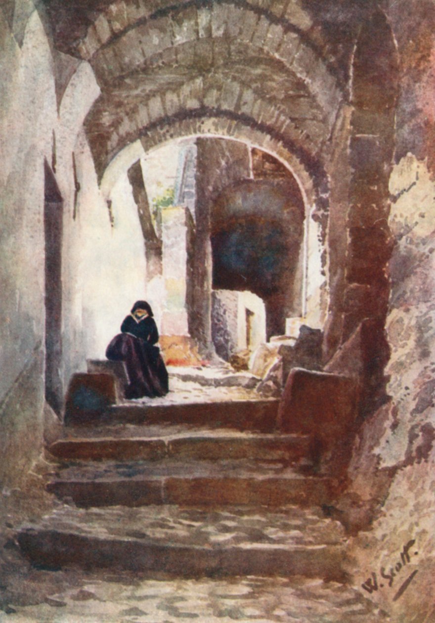 Gata i Apricale (färglitografi) av William Scott