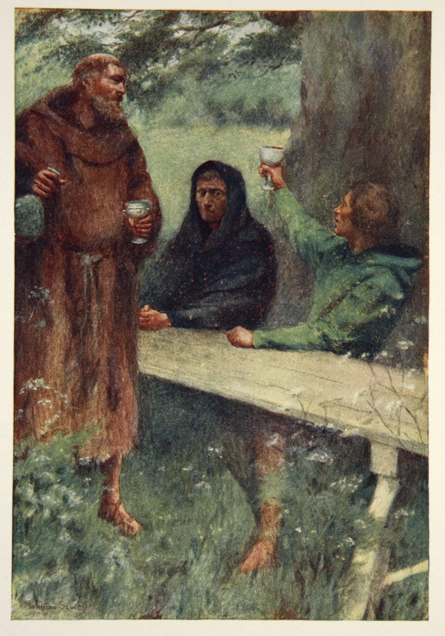 Robin Hood and the Black Monk, frontispice från "Hero Myths and Legends of the British Race" av M.I. Ebbutt, 1910 av William Sewell