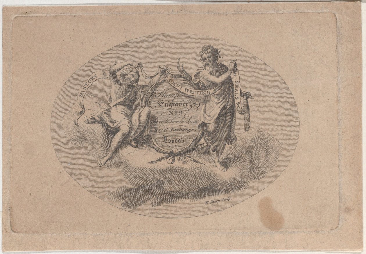 Byteskort för William Sharp, gravör, 1800-talet. av William Sharp