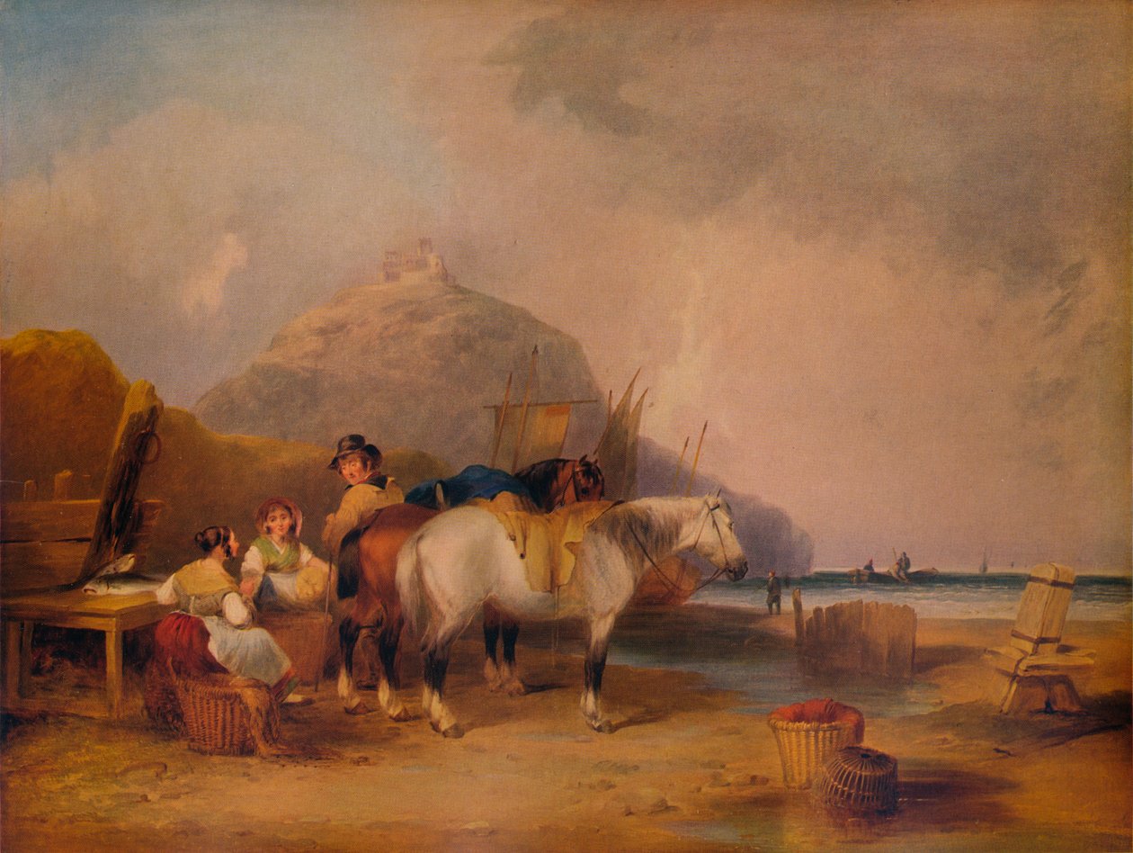 Kustscen, med figurer och hästar, c1841 av William Shayer