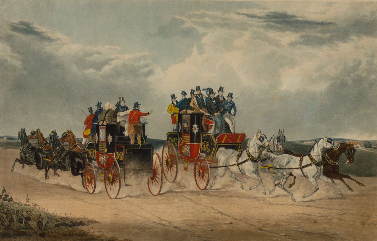 Brighton Day Mail passerar över Hockwood Common (färgad gravyr) av William Shayer