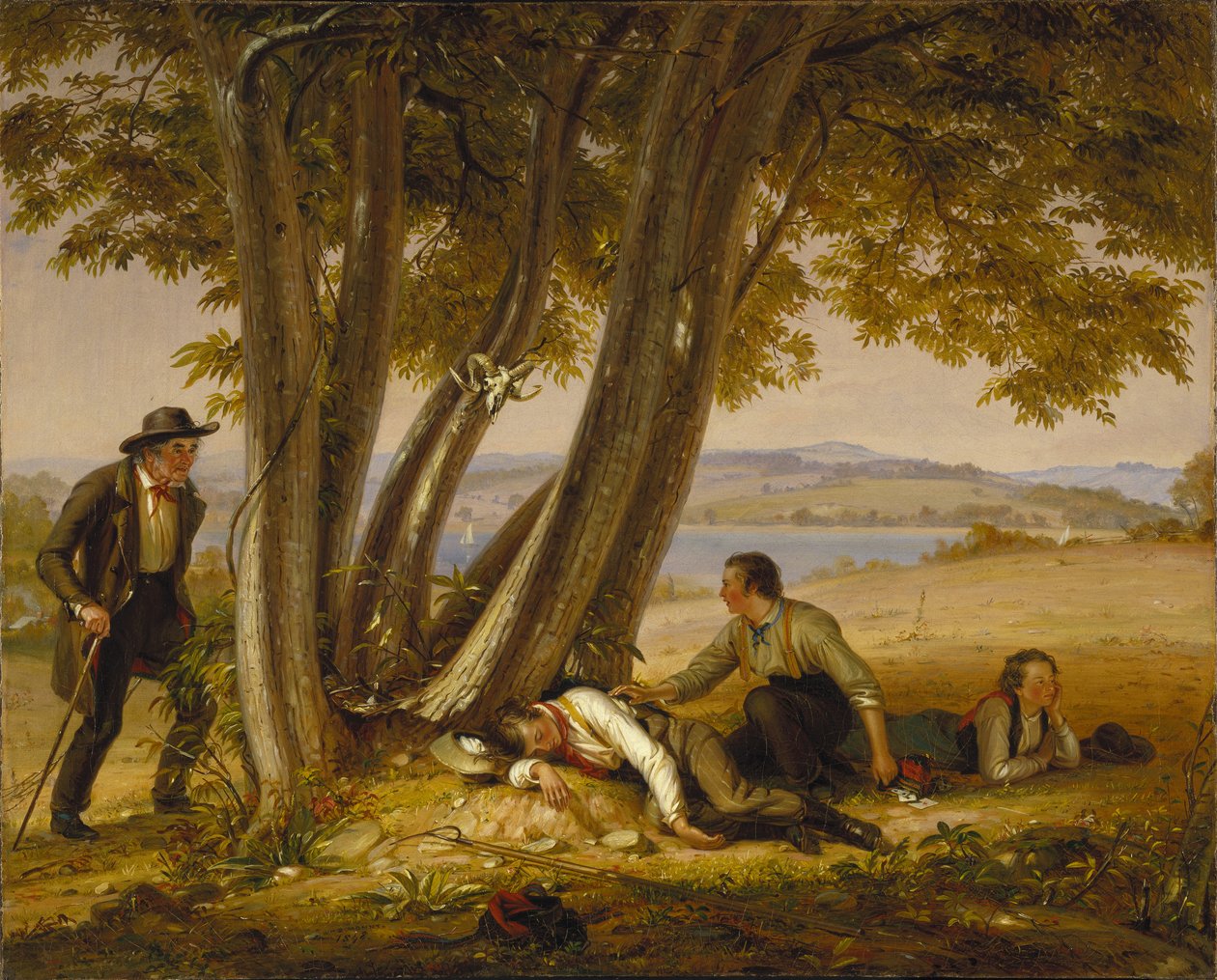 Spelar skolk eller pojkar som fångade en tupplur på ett fält av William Sidney Mount
