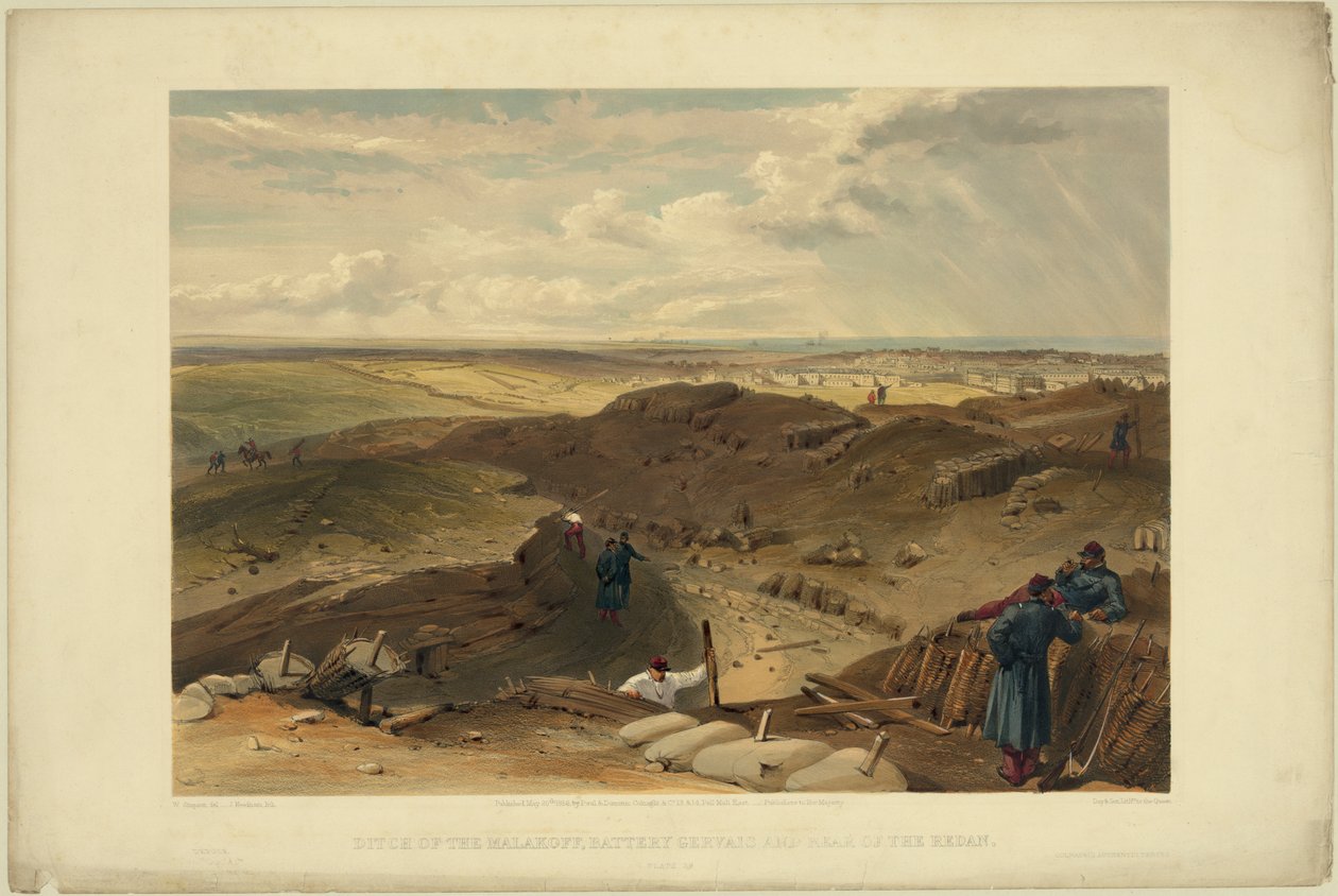 Malakoff-redutt, batterigervais och baksidan av redan, 1855 av William Crimea Simpson