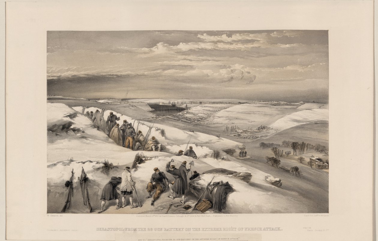 Sevastopol från batteriet med 26 kanoner, 1855 av William Crimea Simpson