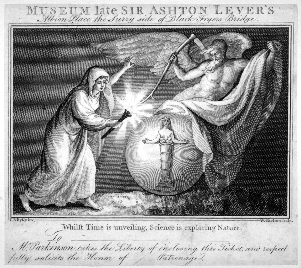 Biljett till Leverian Museum, Albion Place, Southwark, London, c1805 av William Skelton