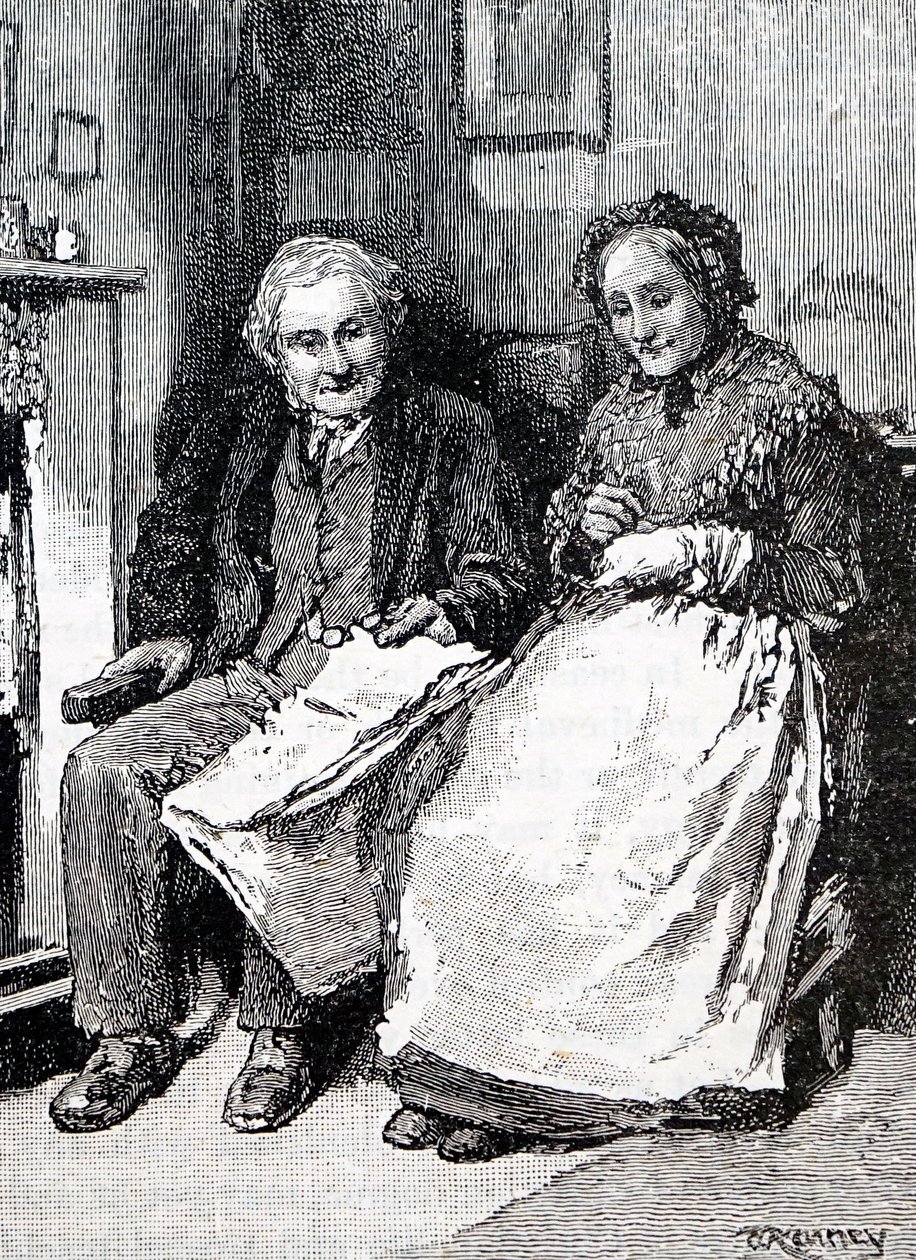 Ett äldre par. Av William Small (1843-1929), en engelsk illustratör. 1880 (gravyr) av William Small