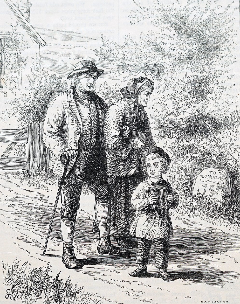 Ett äldre par och deras barnbarn. Av William Small (1843-1929), en engelsk illustratör. 1880 (gravyr) av William Small