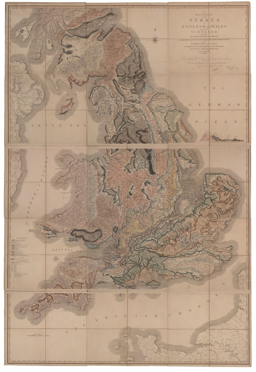 Avgränsning av strata av England och Wales med en del av Skottland Den första geologiska kartan över av William Smith