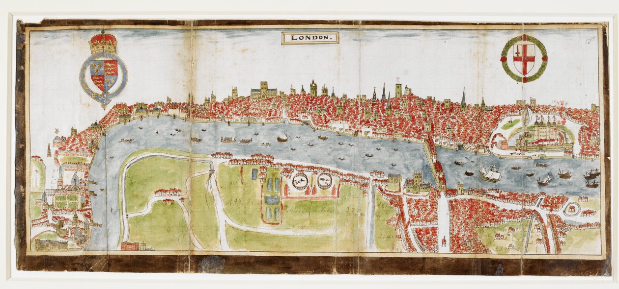 Sloane 2596, f.52 Utsikt över London från söder, som visar Themsen, London Bridge och Towern av William Smith