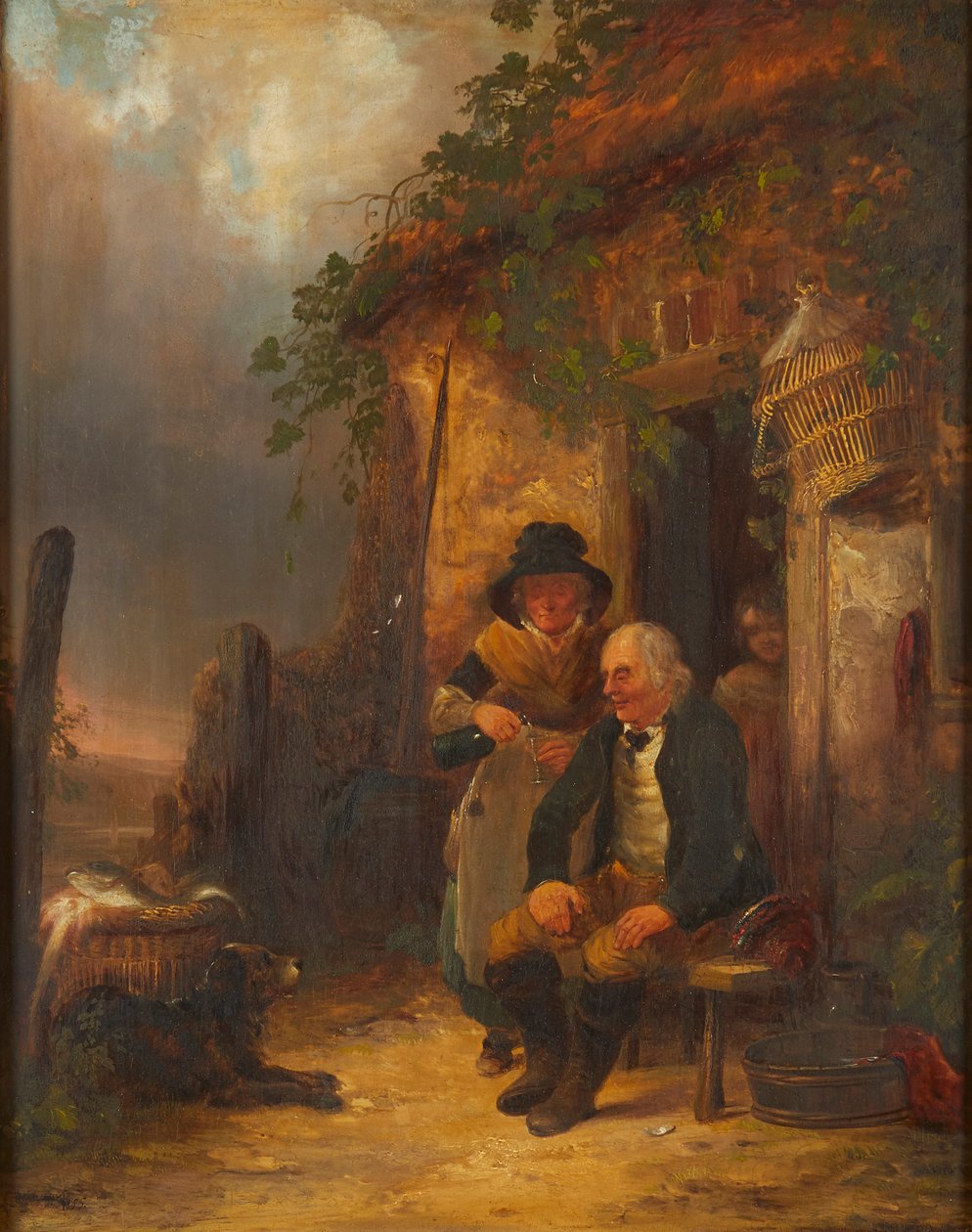 A Wee Dram (olja på panel) av William Snr. Shayer