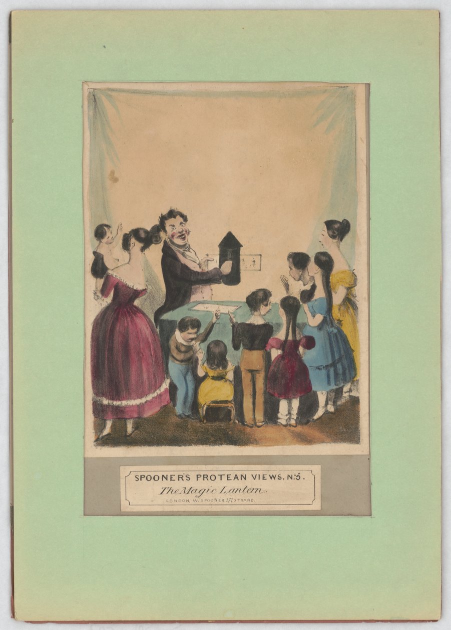 Spooners proteaniska åsikter, nej. 5. Den magiska lyktan, ca 1838 (handfärgad litho) av William Spooner