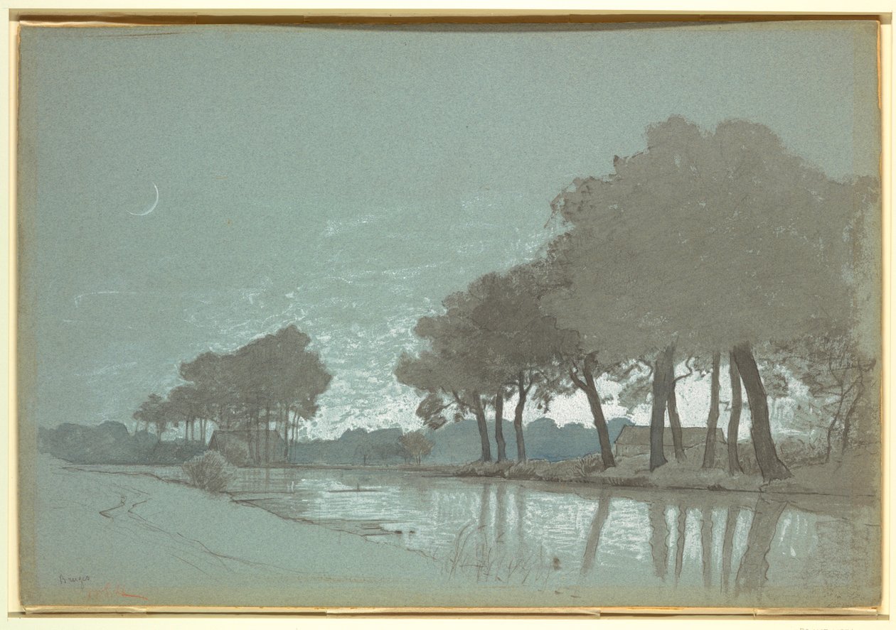 Teckning, Kanalscen nära Brygge, Belgien, 1875-80 av William Stanley Haseltine