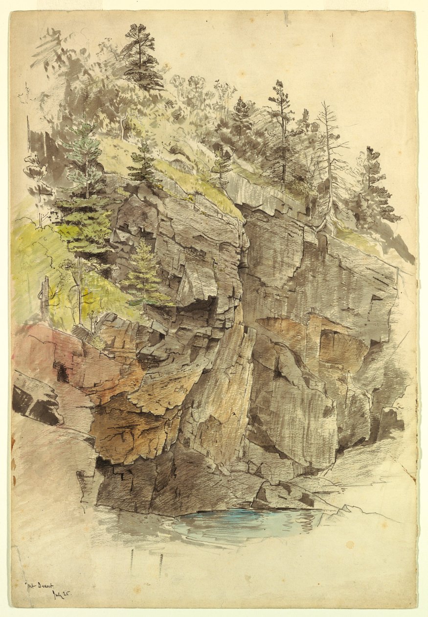Teckning, klippvägg, nära Otter Cliffs, Mt. Desert, 1859 av William Stanley Haseltine