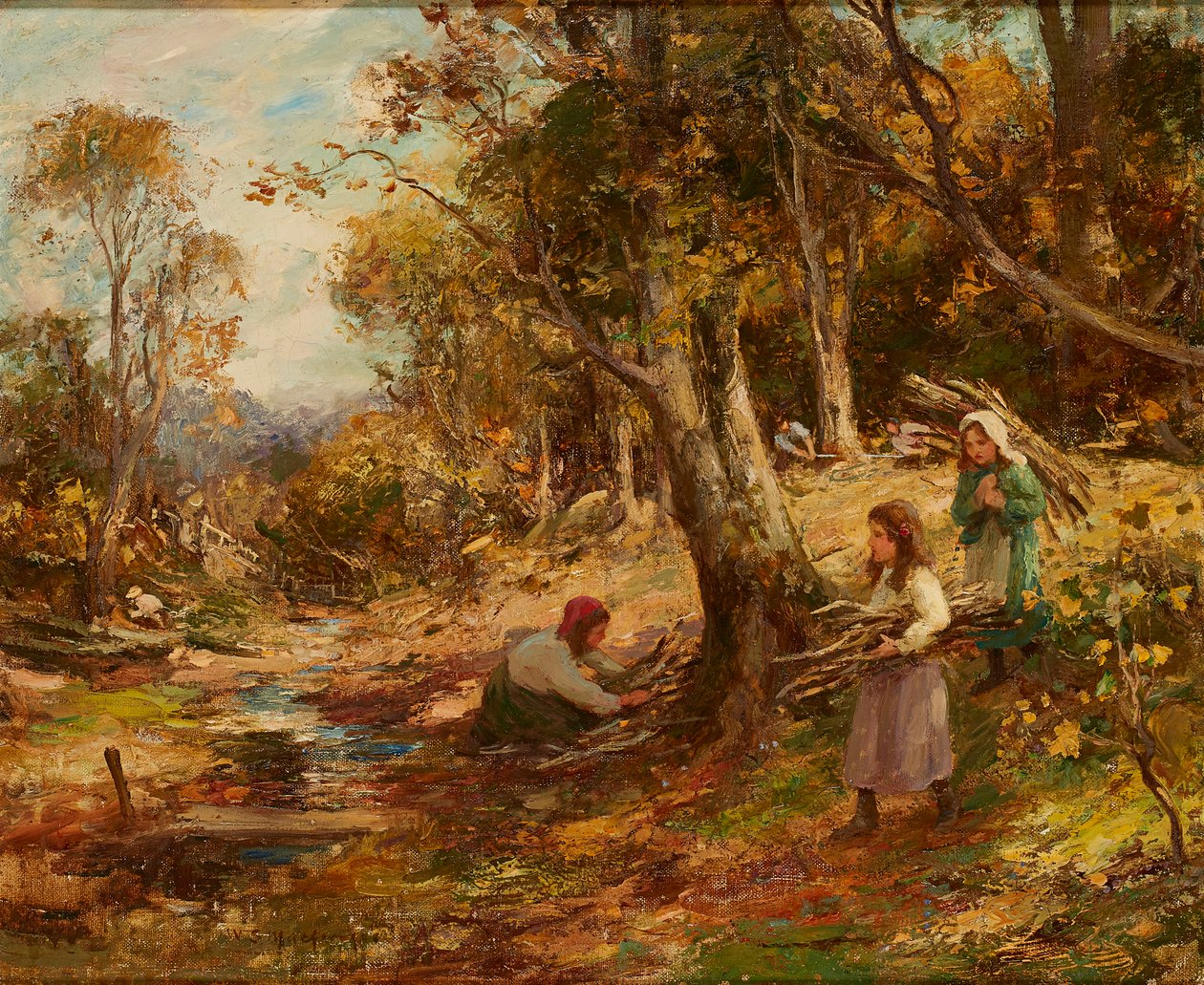 Att samla ved (olja på duk) av William Stewart MacGeorge
