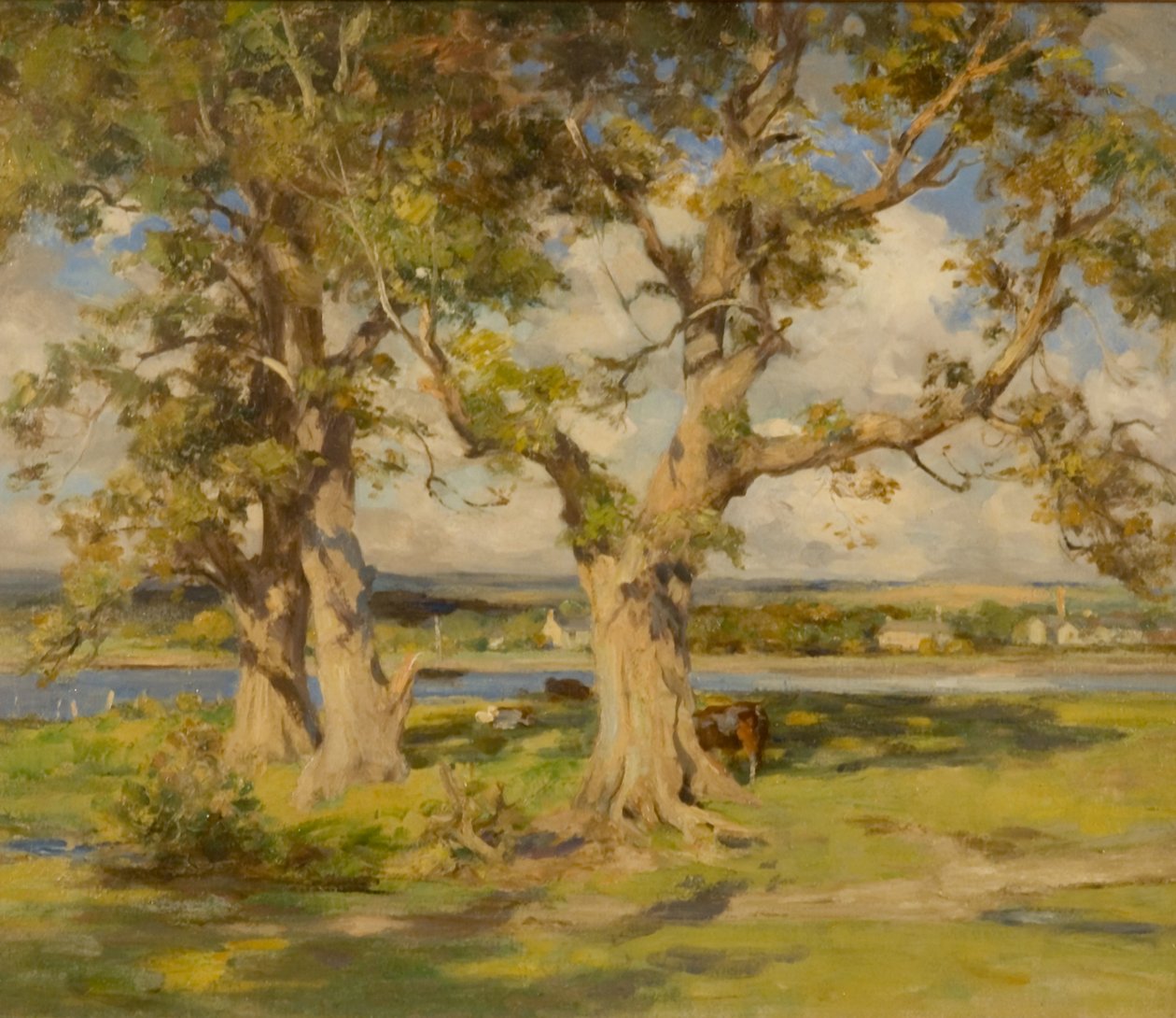 Tre träd vid en flod (olja på duk) av William Stewart MacGeorge